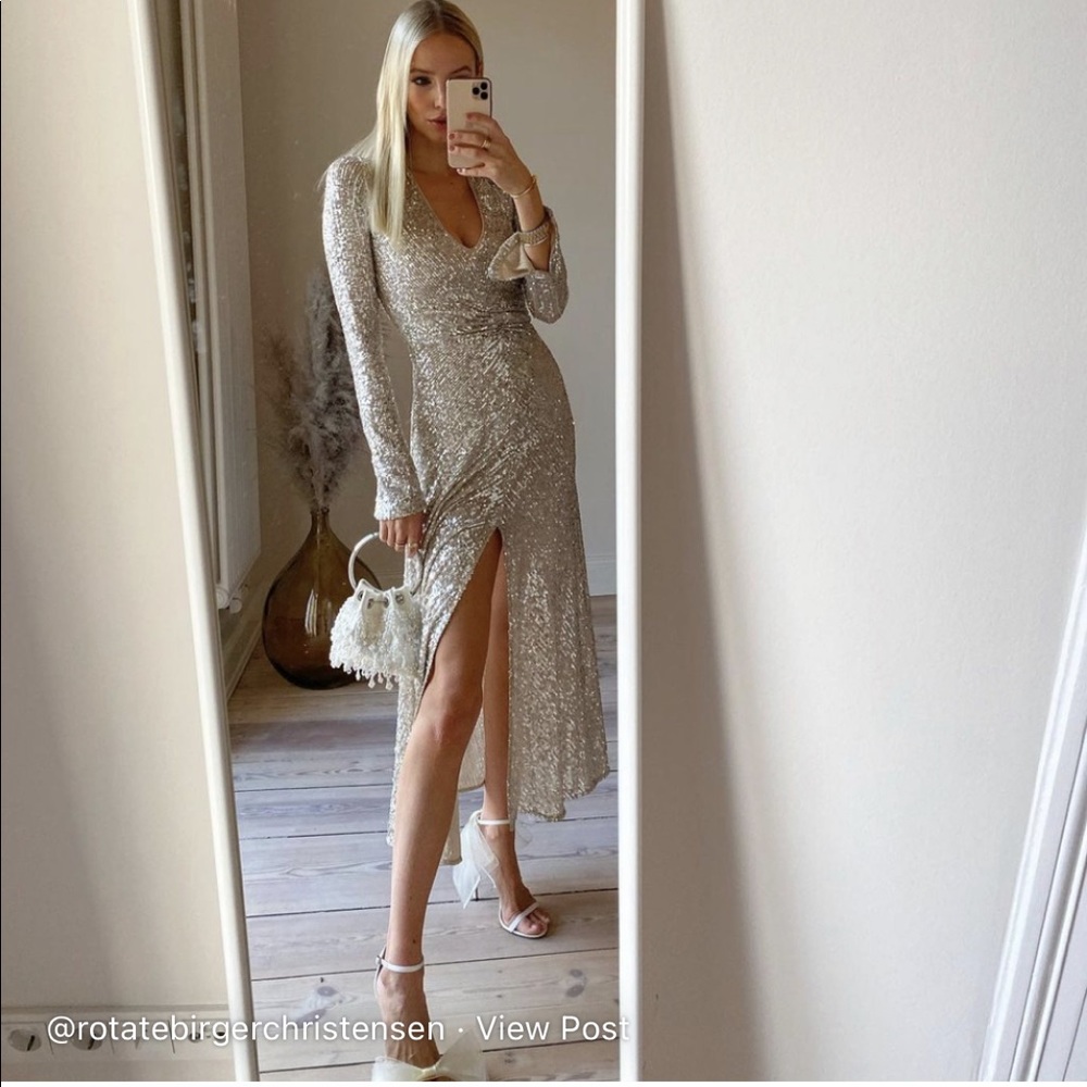 ROTATE Silver Sequined party dress